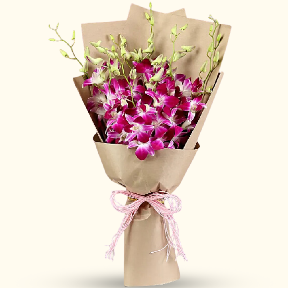 Orchid Bouquet with Brown Paper Wrap