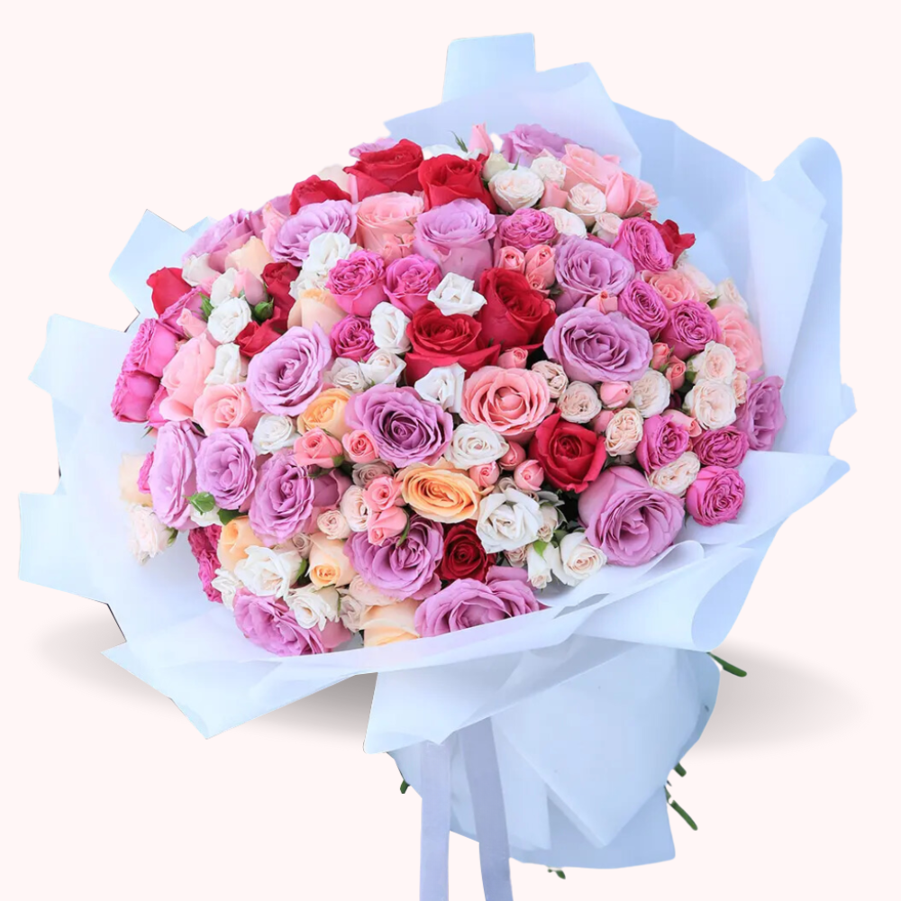 Bouquet of 80 Multicolor Roses – Perfect for Grand Occasions