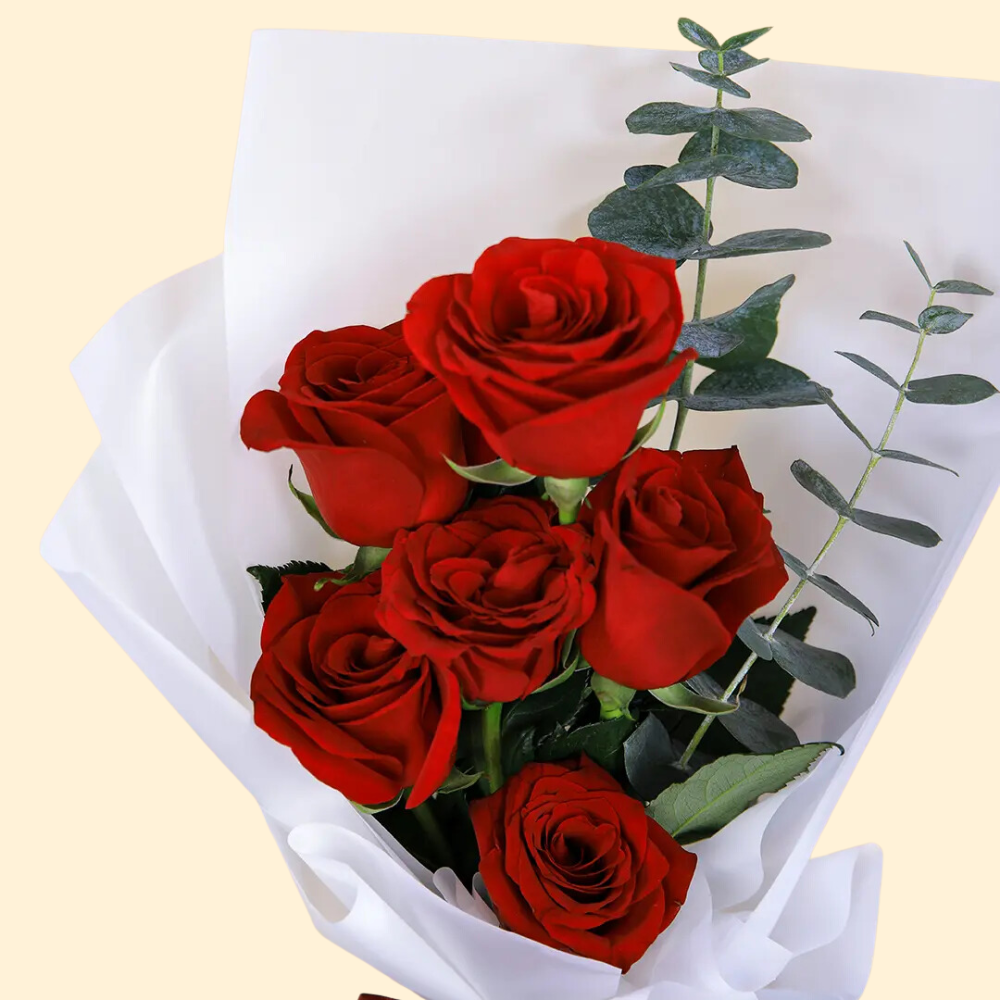 6 Red Roses Bouquet - Love Gift