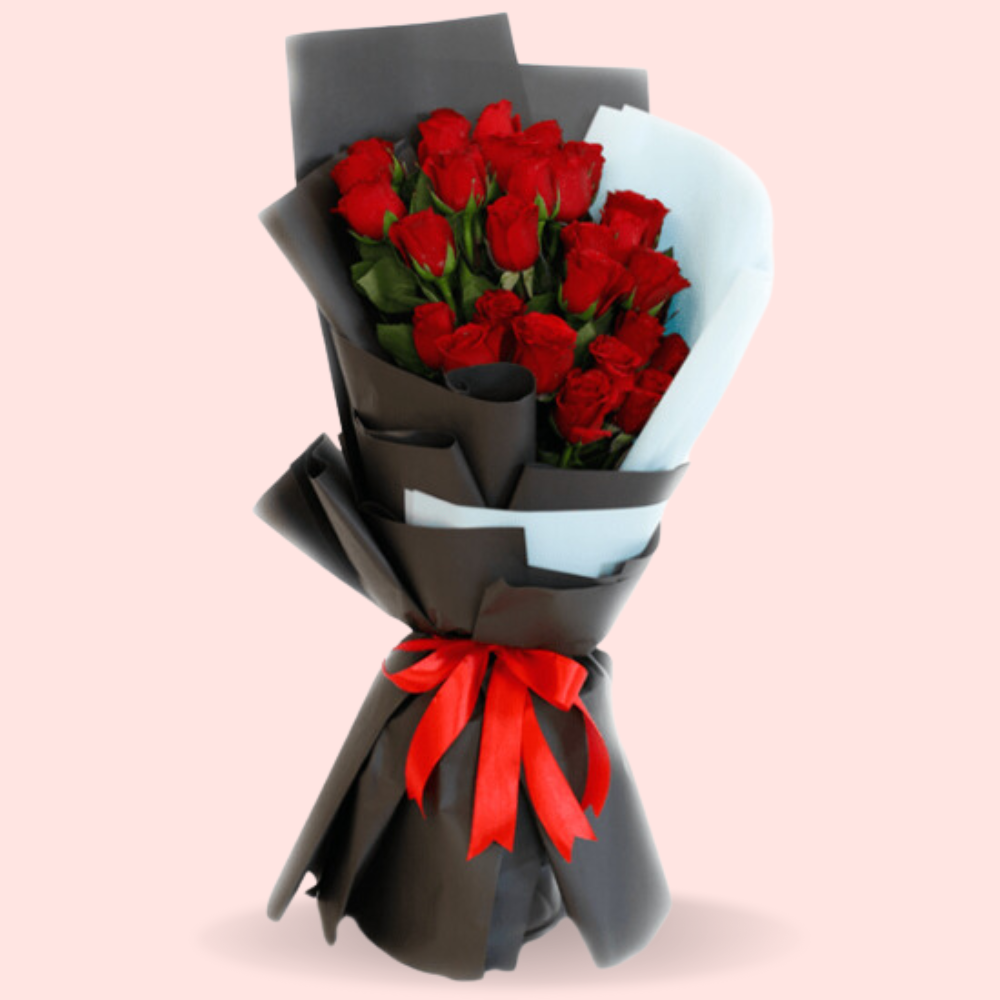 Red Rose Bouquet with Black Wrap