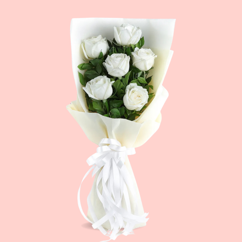 Elegant White Rose Bouquet - 6 stem