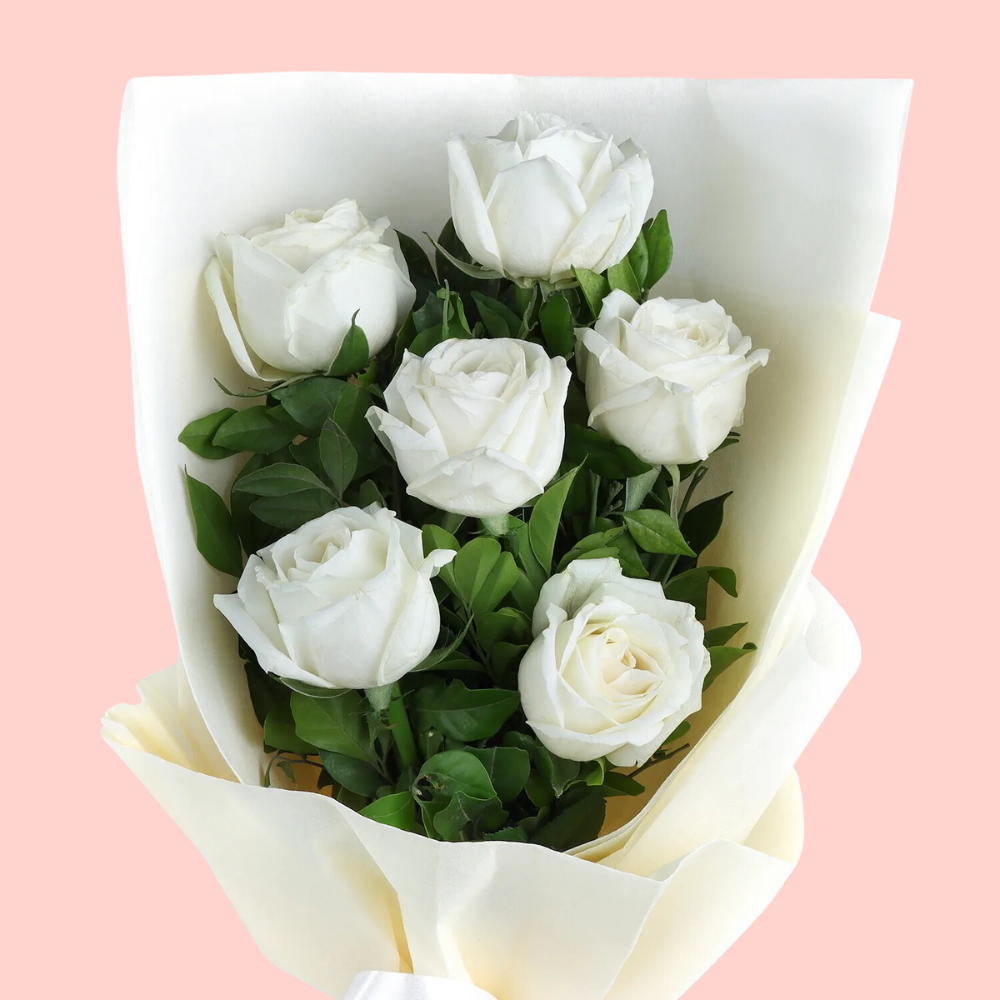 Elegant White Rose Bouquet - 6 stem