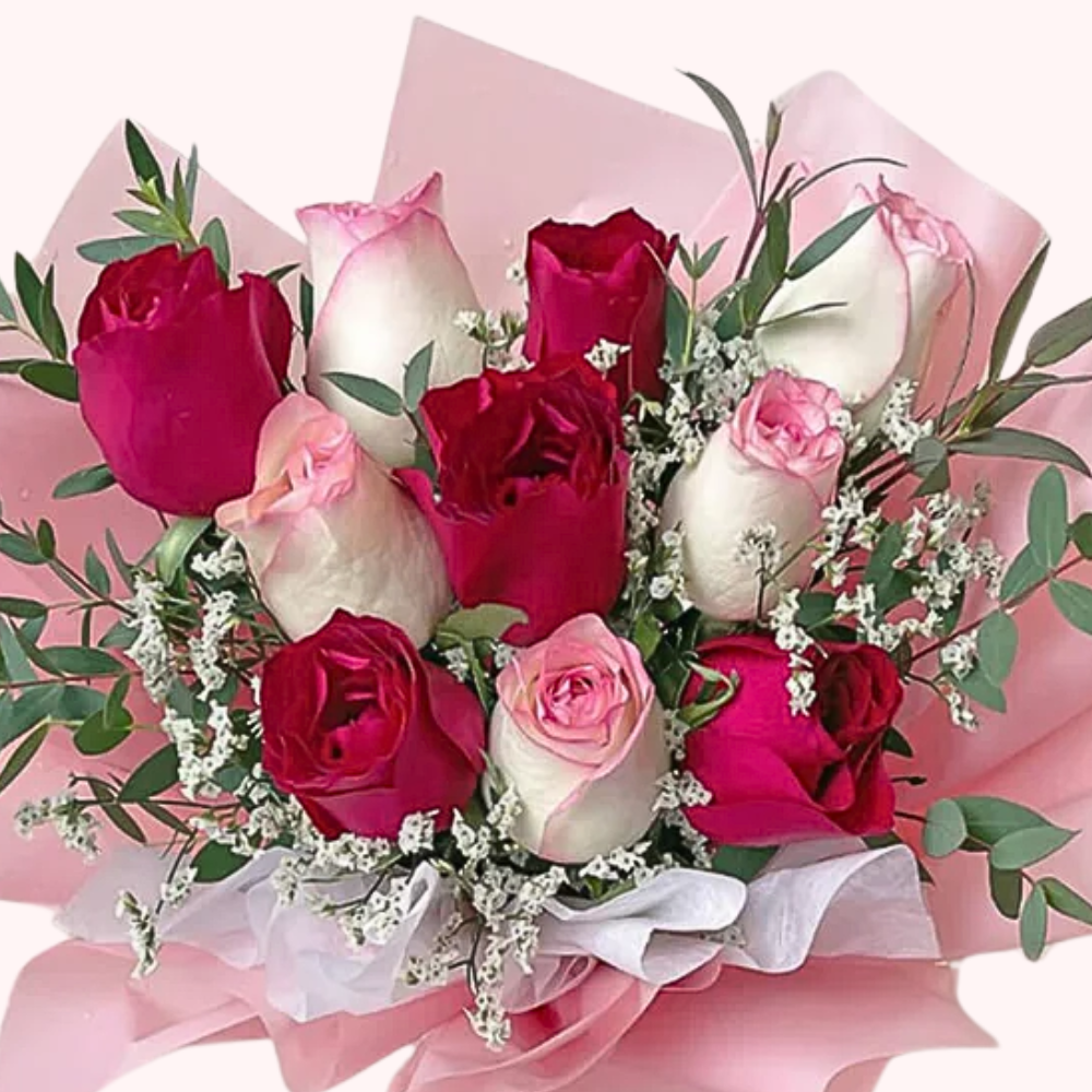 Love-filled Red & Aqua Pink Roses Bouquet