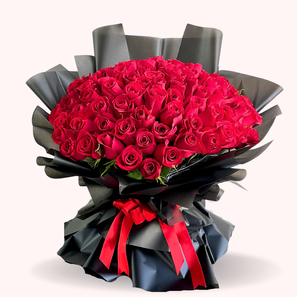 Luxury 101 Red Roses in Black Wrap