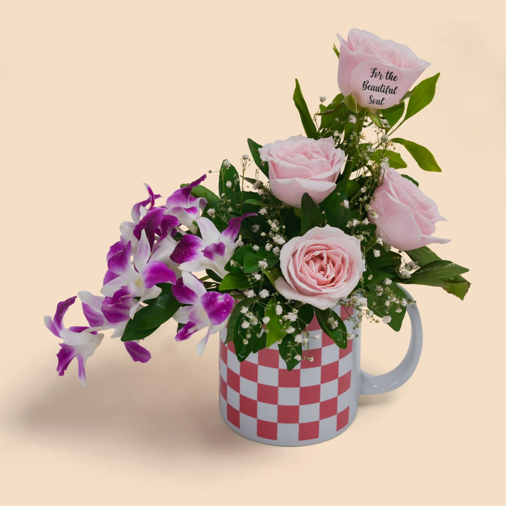 Enchanted Rose and Orchid Mug Arrangement
