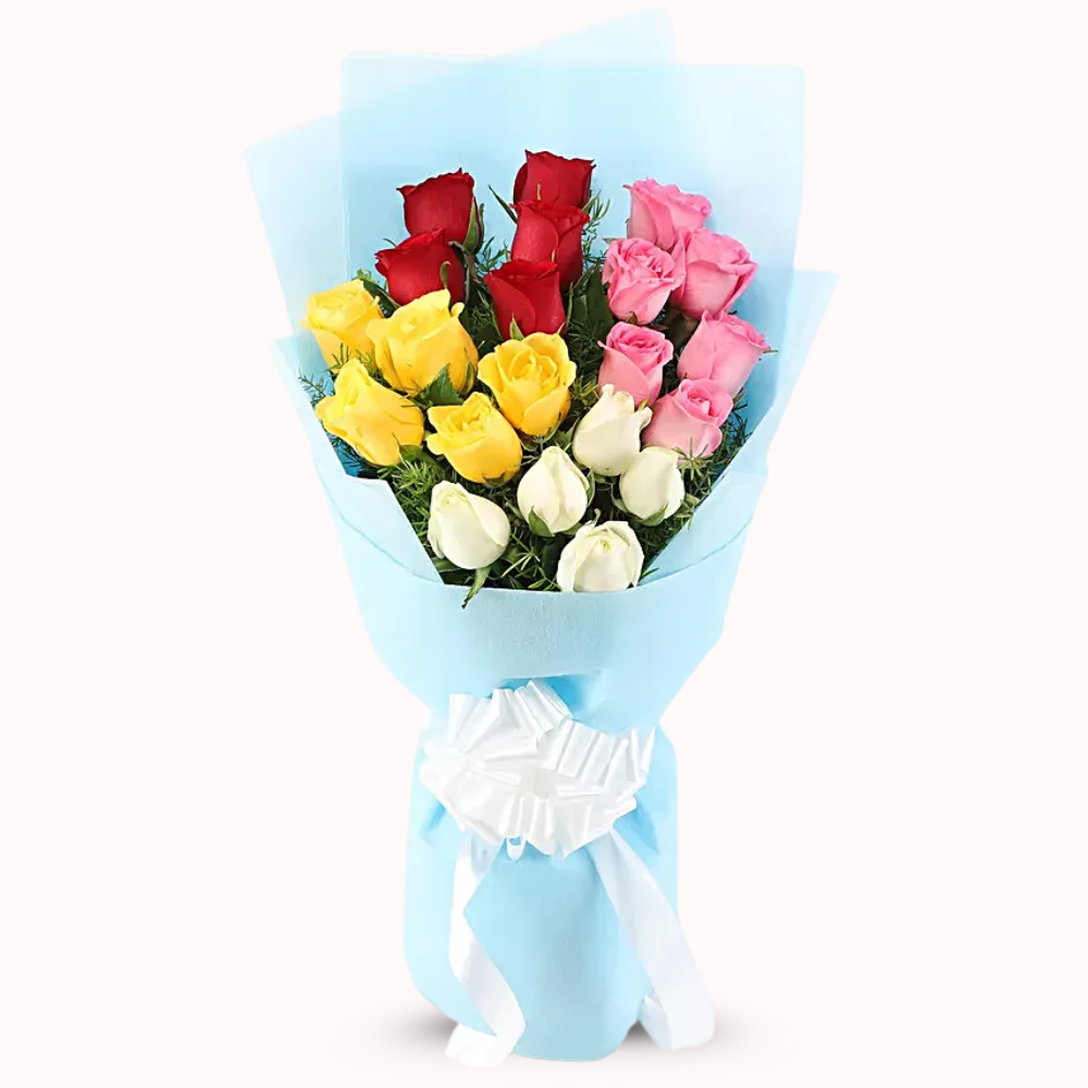 21 Roses of Pink, Yellow, Red & White