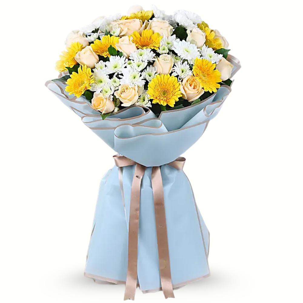 Delicate Charm Peach Roses & Gerbera