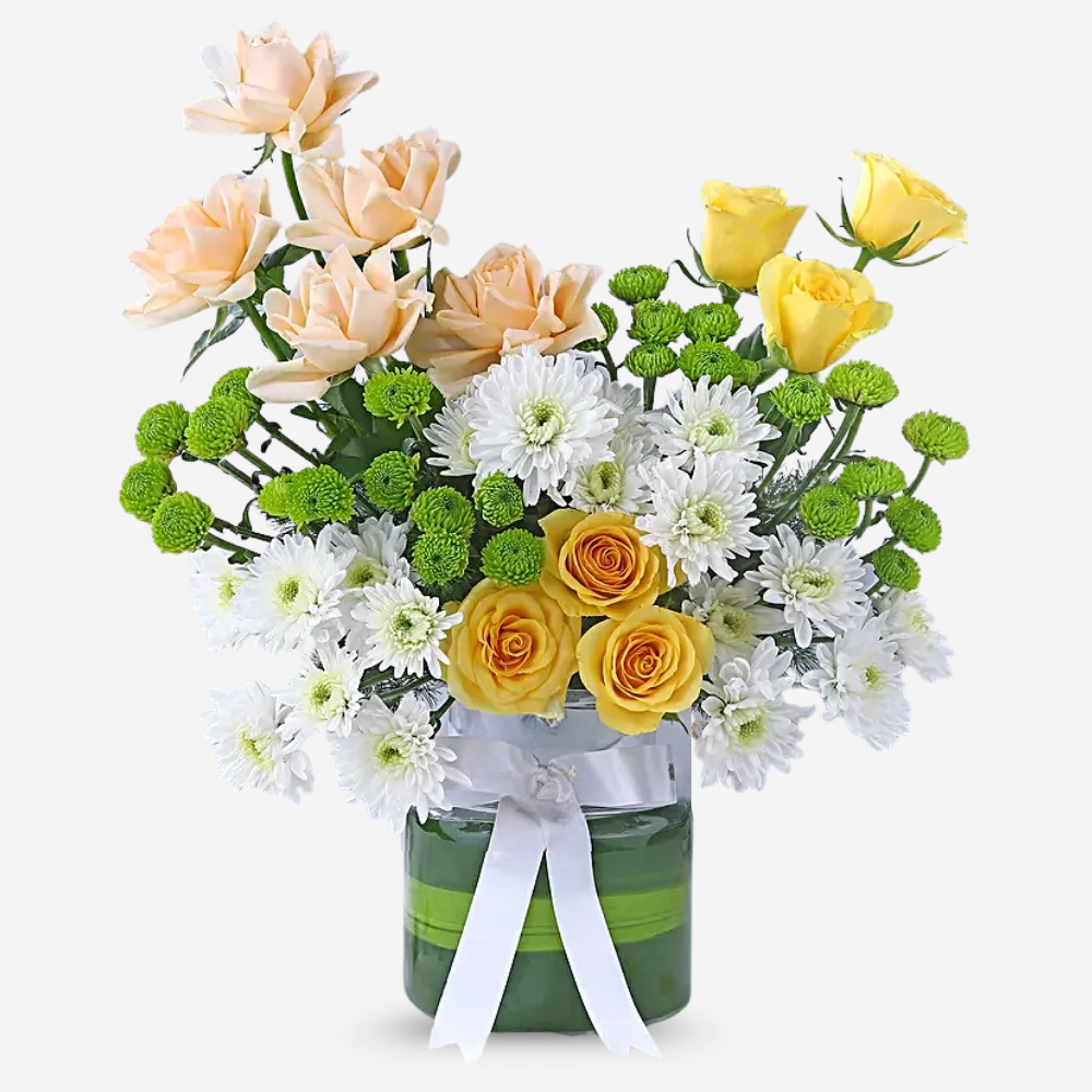 Radiant Joy Peach & Yellow Roses