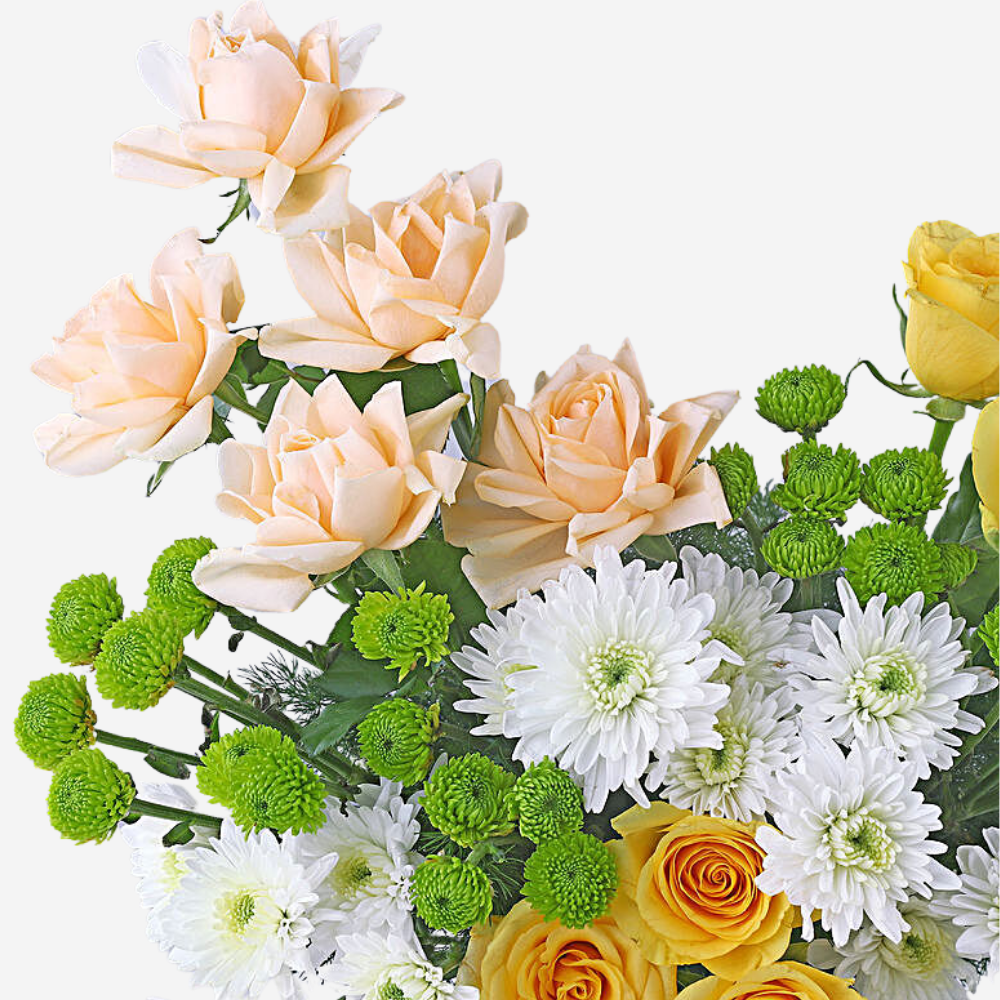 Radiant Joy Peach & Yellow Roses
