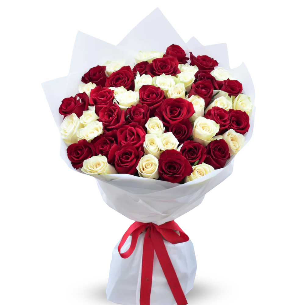 Red and White Roses - 51 Stems