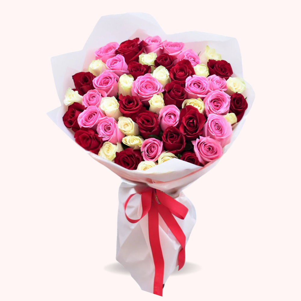 Red, Pink & White Rose Bouquet