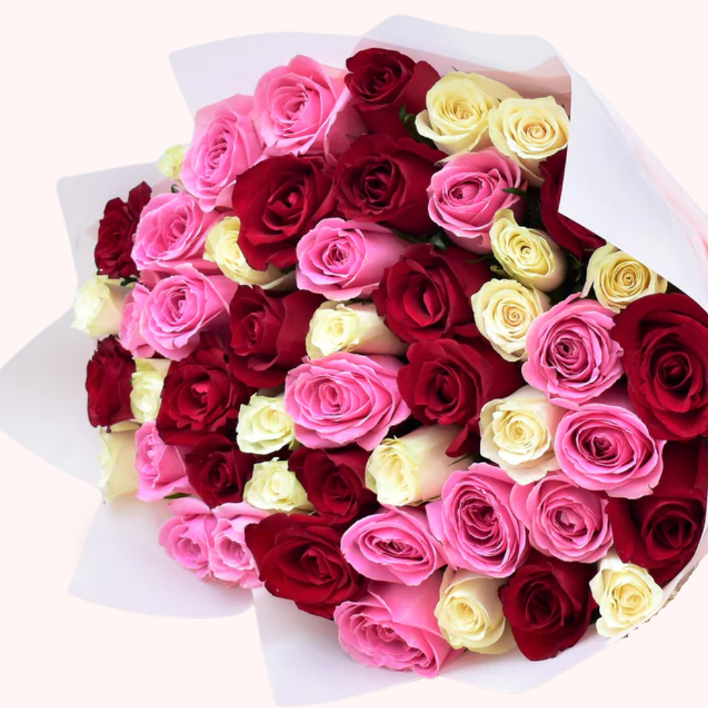 Red, Pink & White Rose Bouquet