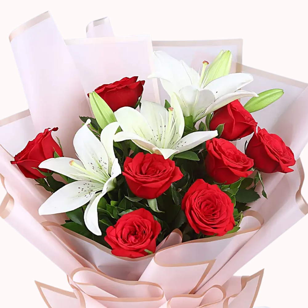 Majestic Red Roses & Asiatic Lilies