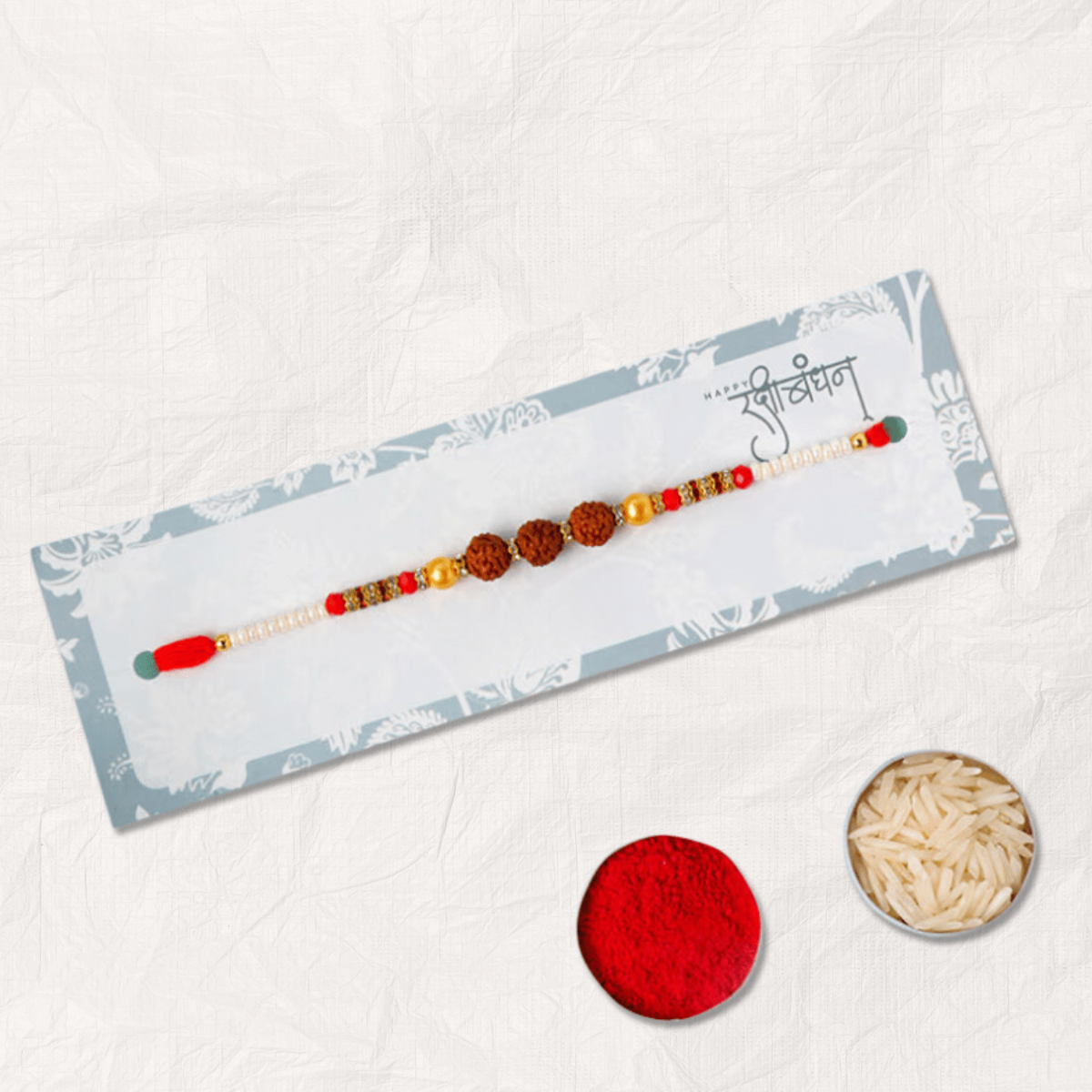 Rudraksha Beaded Rakhi with Delicious Besan Laddoos