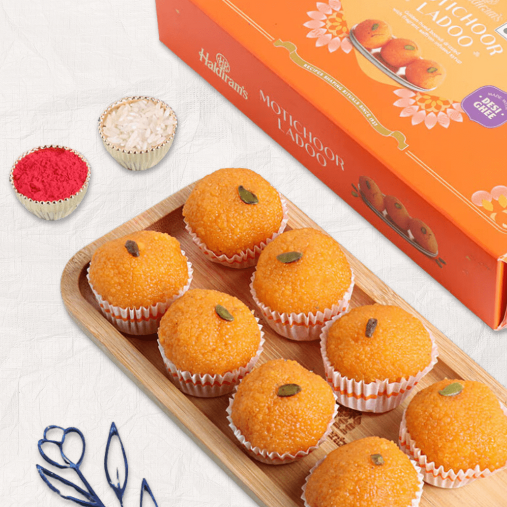 Delightful Beaded Rakhi with Motichoor Ladoo