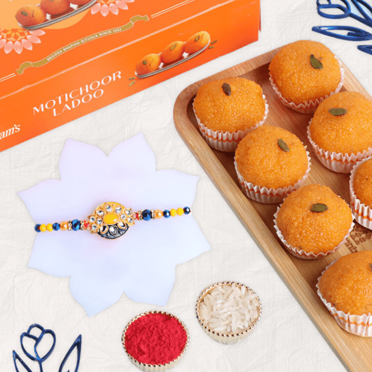 Delightful Beaded Rakhi with Motichoor Ladoo