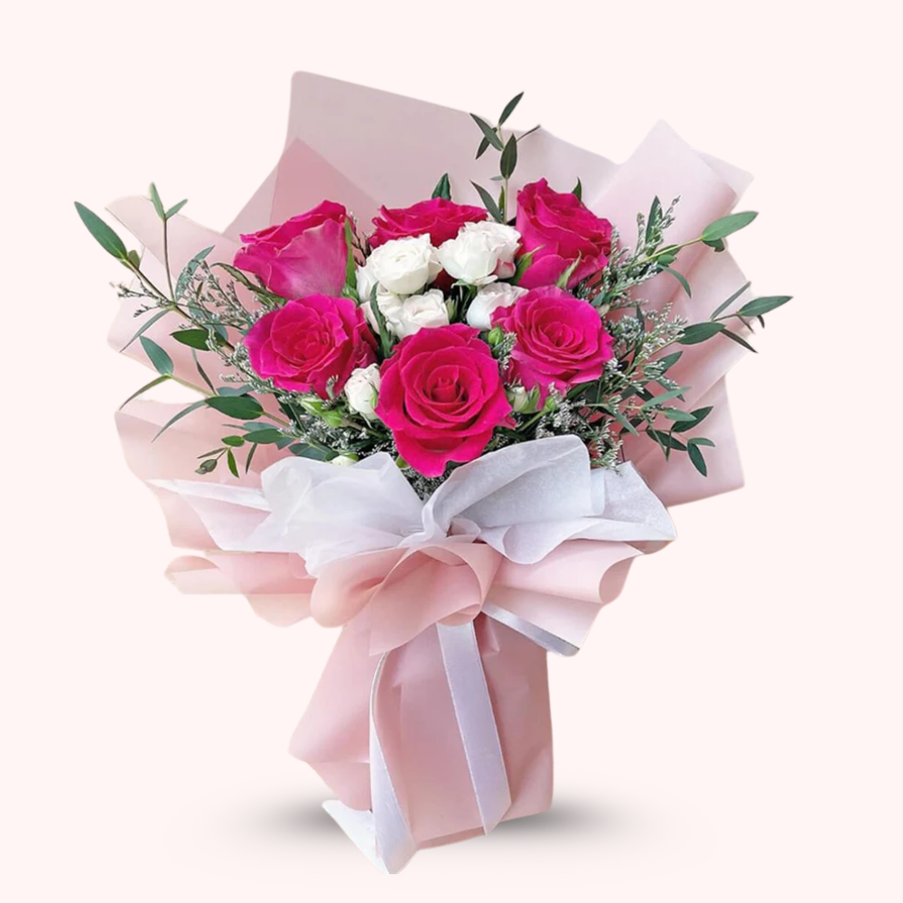 Modern Romance: Pink & White Roses Bouquet