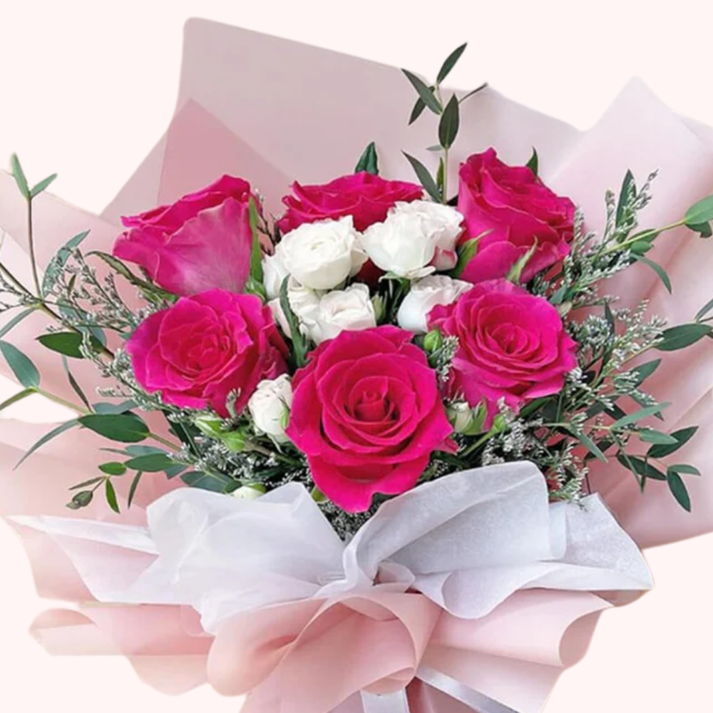 Modern Romance: Pink & White Roses Bouquet