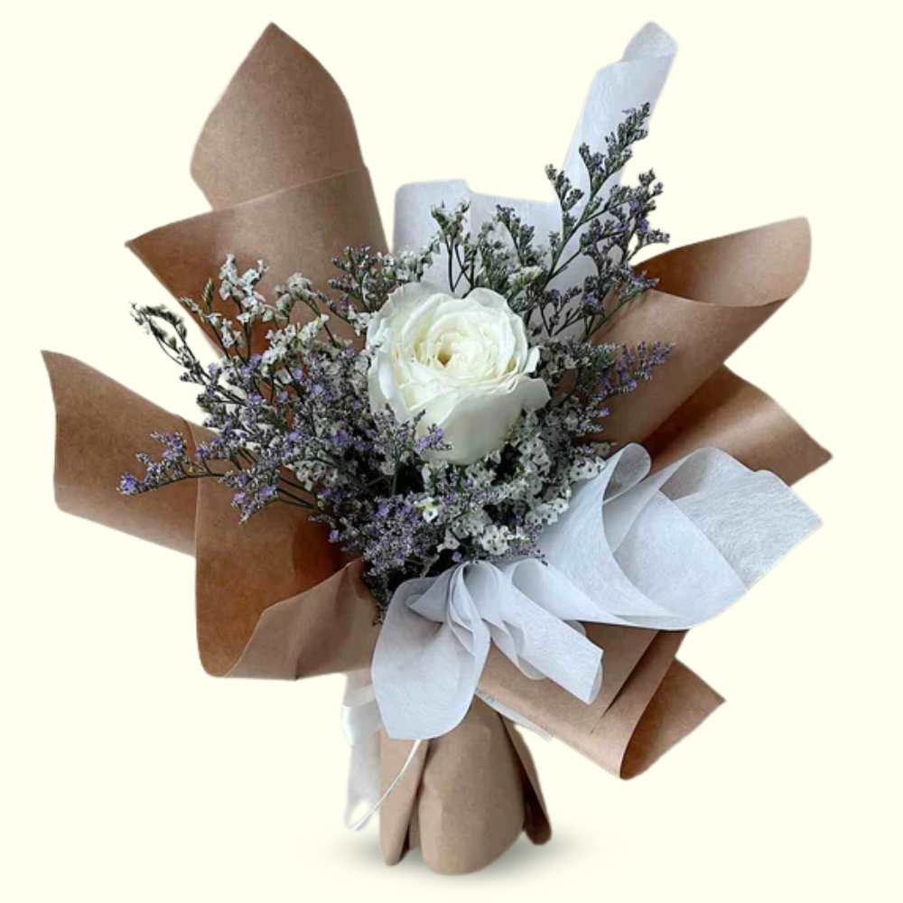 Single Classy White Rose with Stylish Wrapping