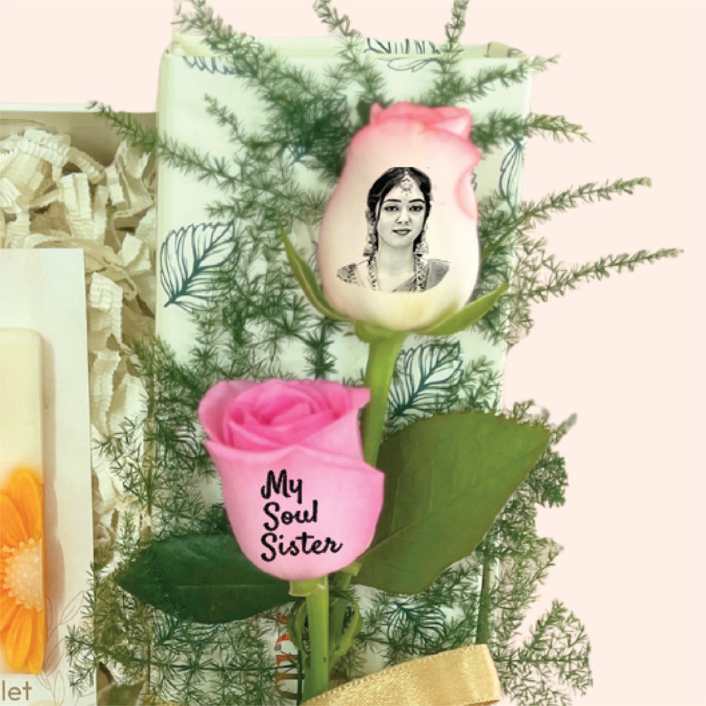 Personalized Soul Sister Gift Box with Chocolate, Fridge Magnet & Custom Roses