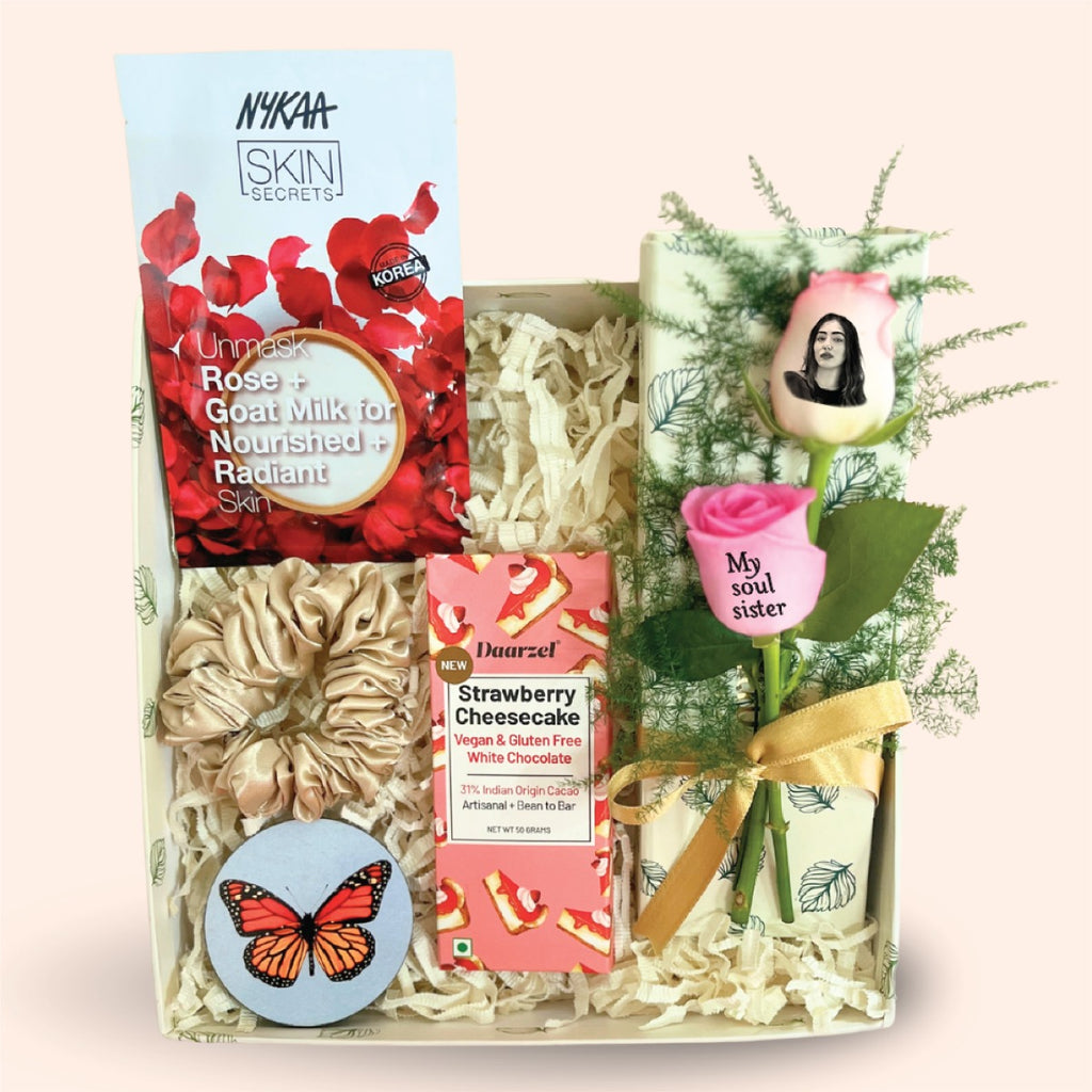 Sister Self-Care Gift Box with Chocolate & Custom Roses