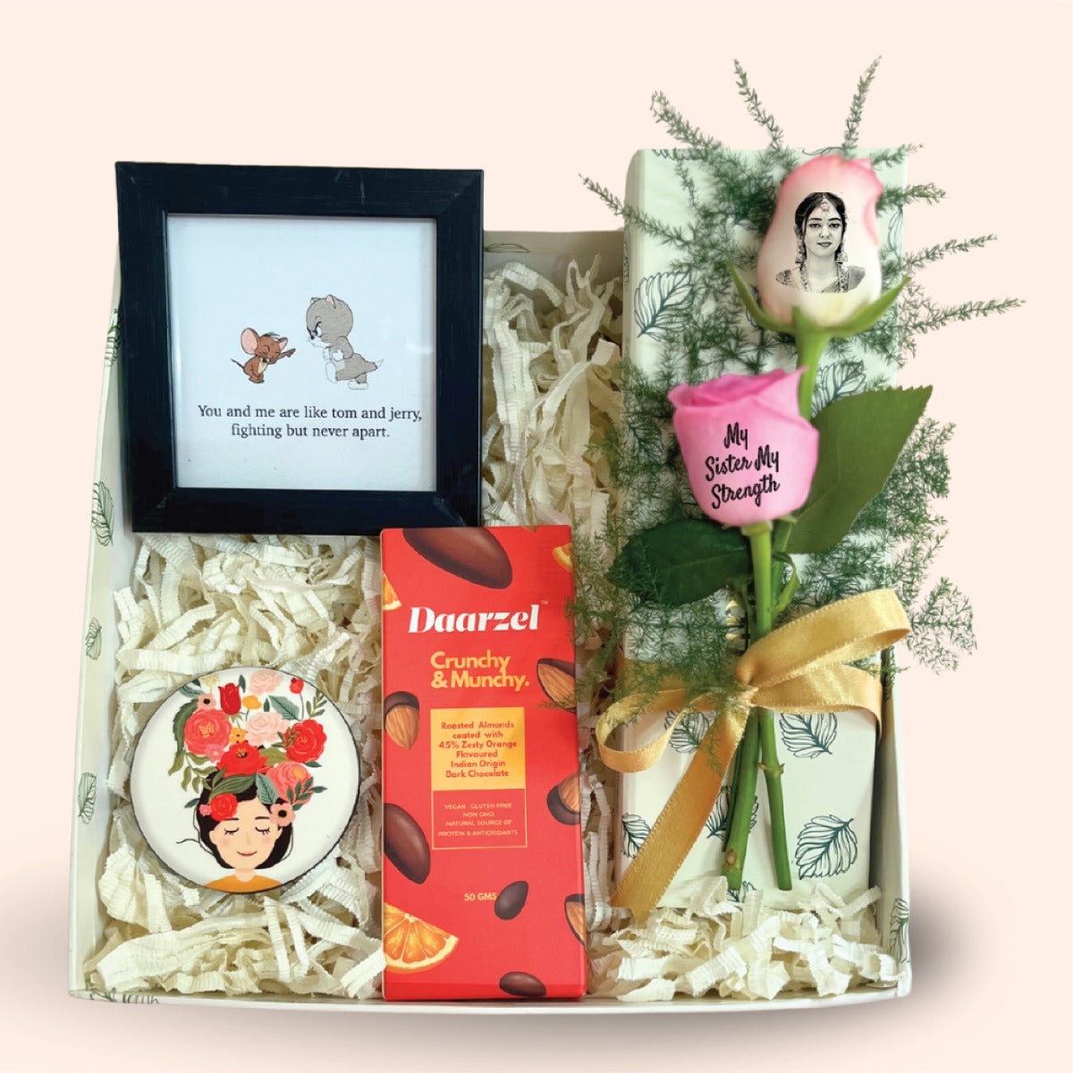Sister Bond Gift Box with Frame, Chocolate & Custom Roses