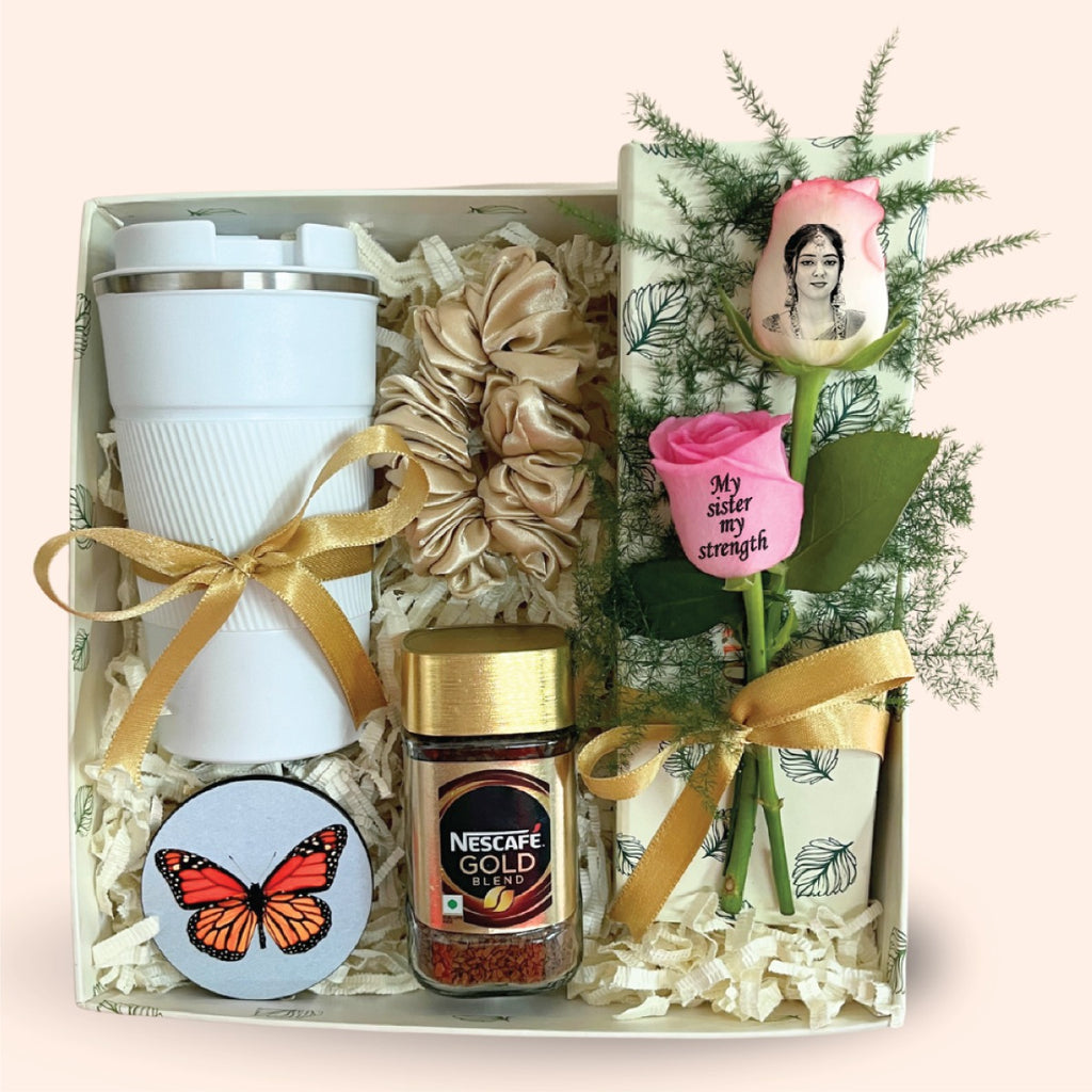 Sister Coffee Gift Box with Photo Rose & Flask
