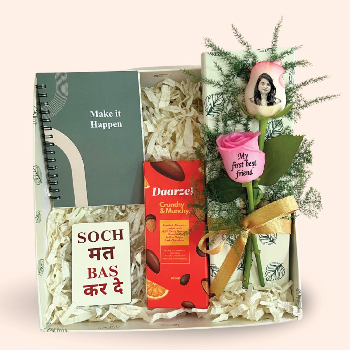 Gift Box with Photo Rose, Diary & Almonds for Sister