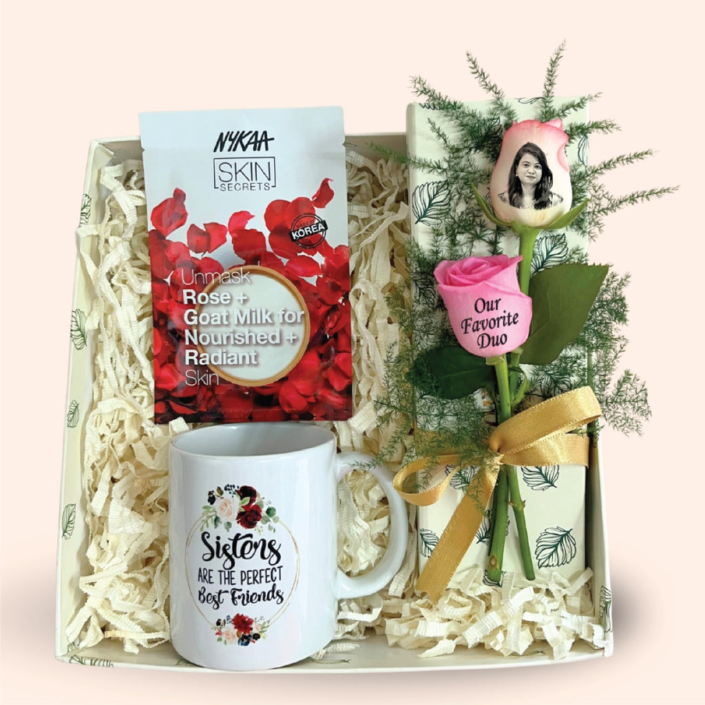Gift Box with Mug, Face Mask & Photo Rose for Sister
