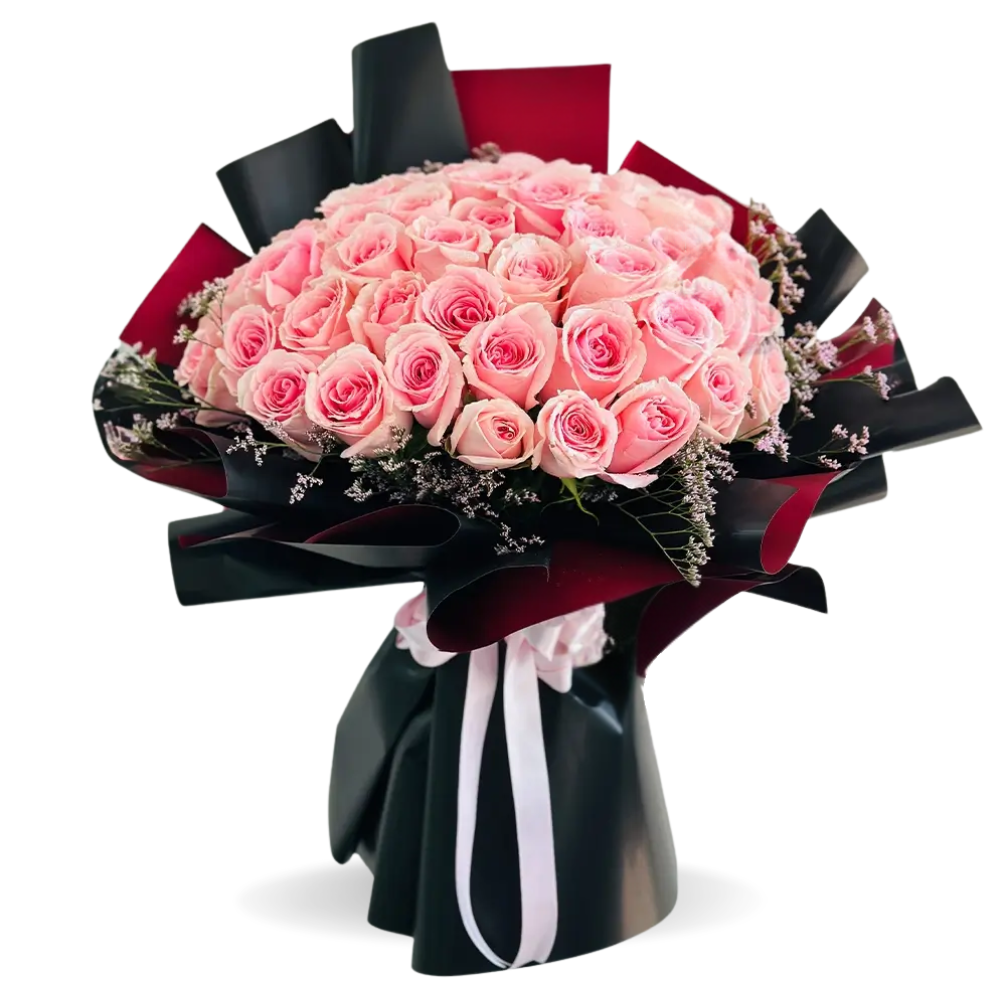 Symphony of 40 Delicate Pink Roses