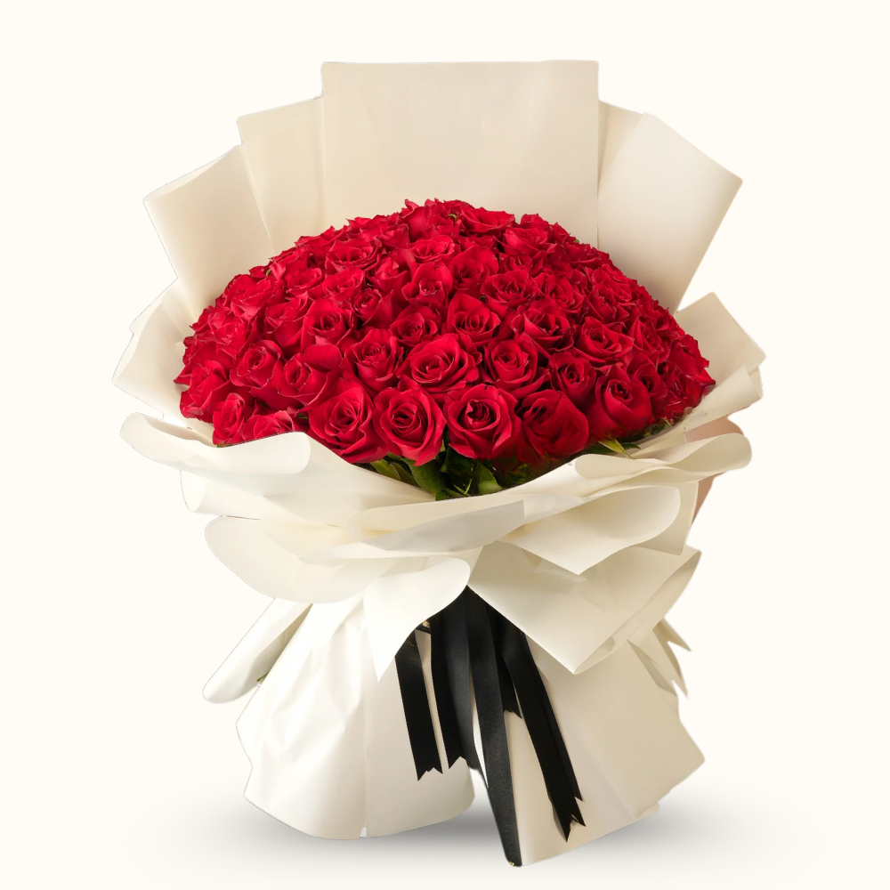 Modern Passion: 100 Red Roses Bouquet