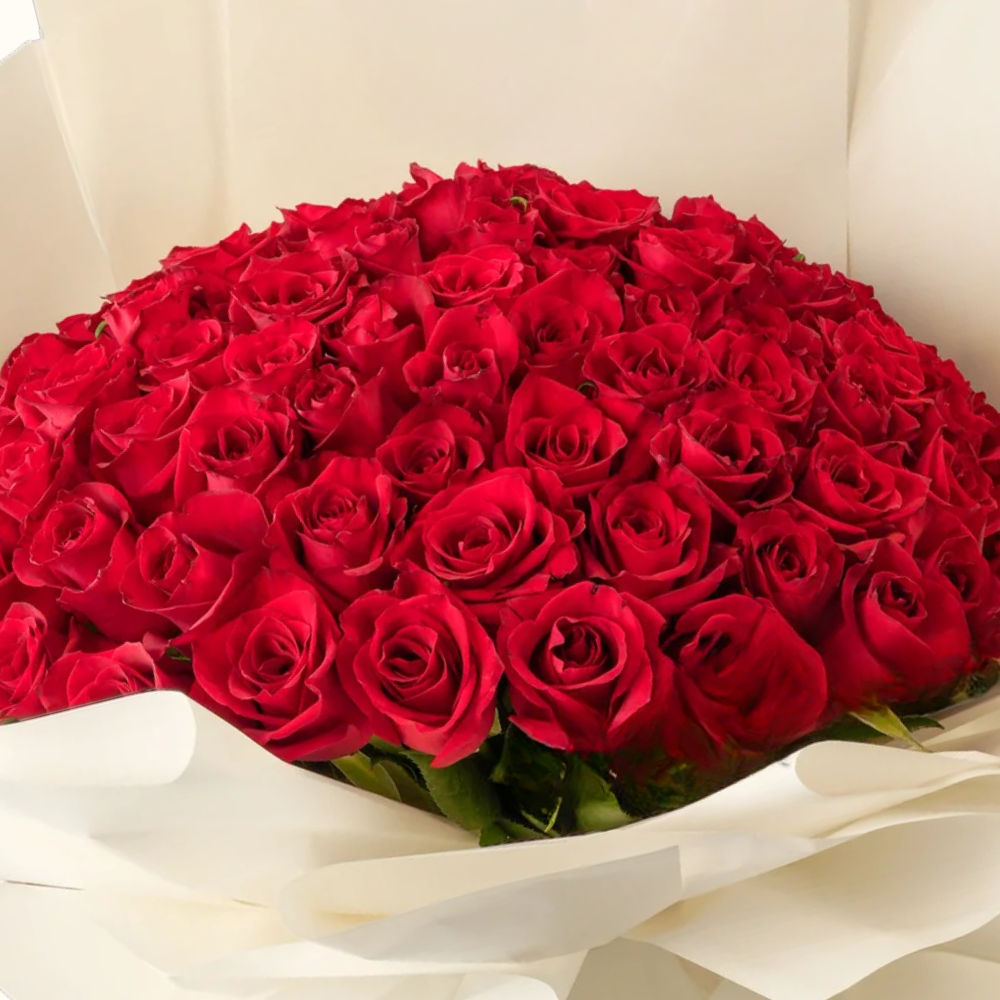 Modern Passion: 100 Red Roses Bouquet