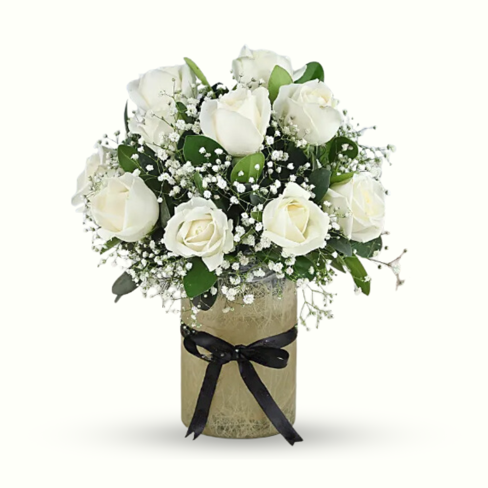 Graceful White Rose Vase Arrangement