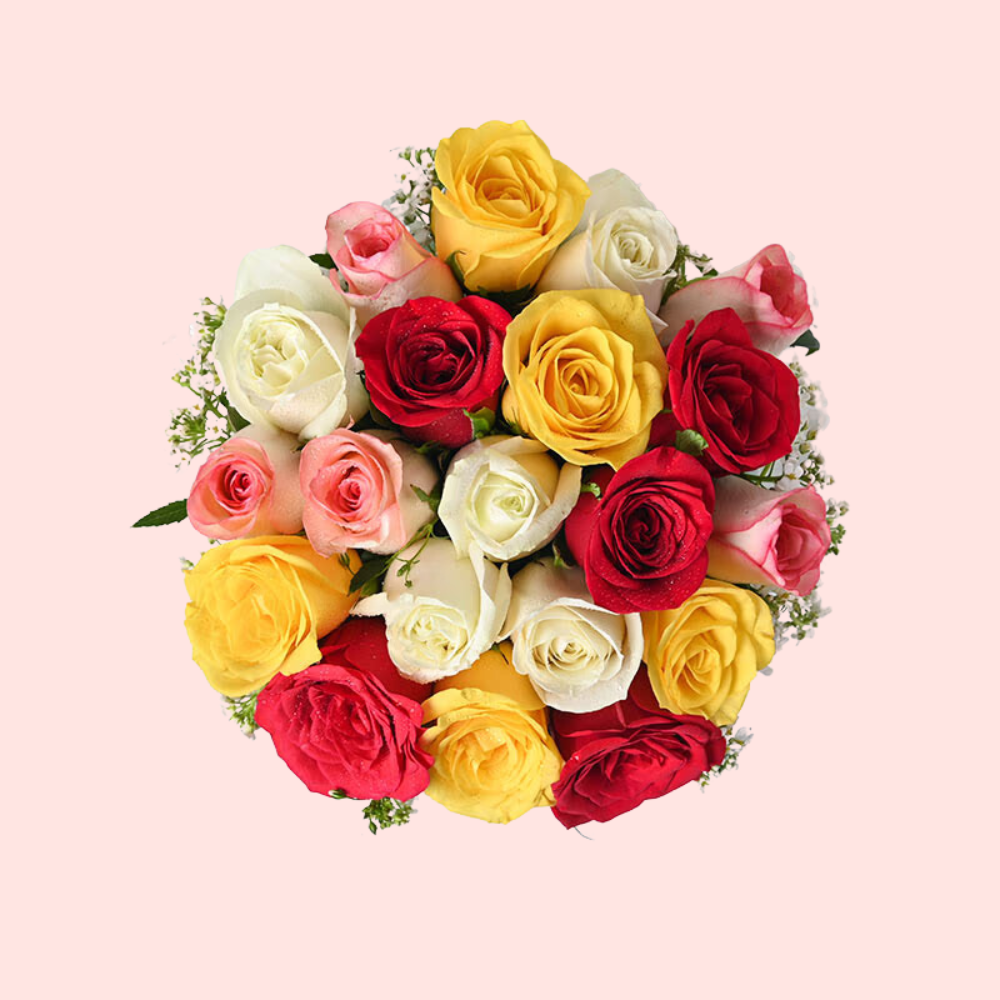 Mixed Rose Bouquet – 20 Premium Roses in Glass Vase
