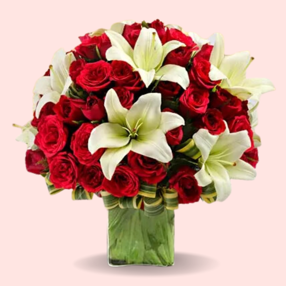 Red Roses & White Lilies Vase