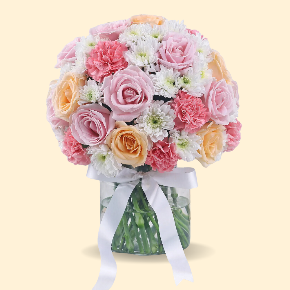 Pastel Rose & Carnation Flower Vase - 35 to 40 Blooms