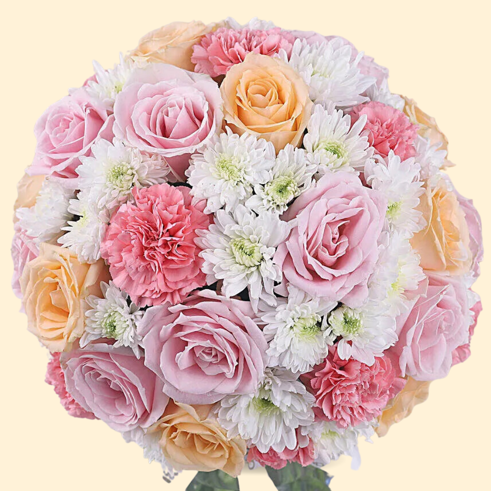 Pastel Rose & Carnation Flower Vase - 35 to 40 Blooms