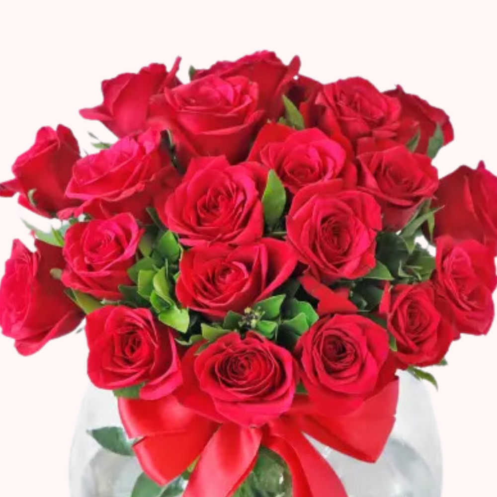 20 Red Roses in Glass Vase