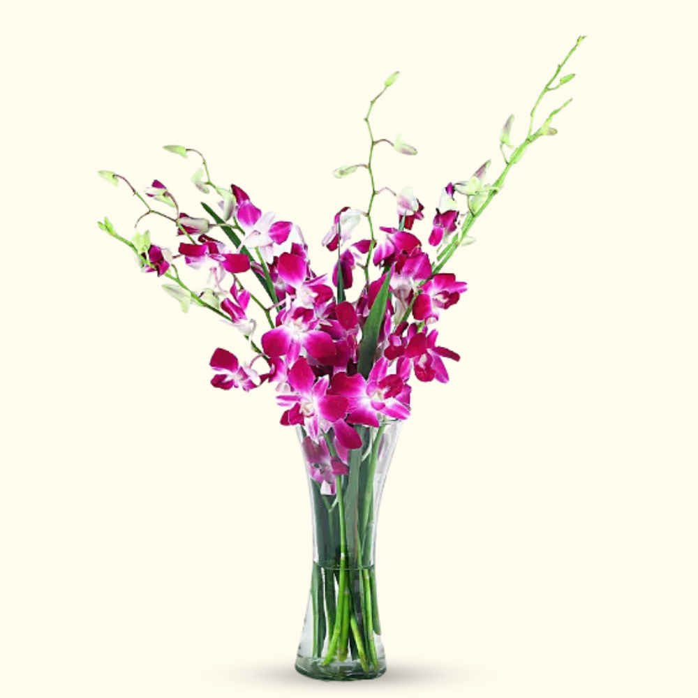 Elegant Purple Orchid Glass Vase Arrangement